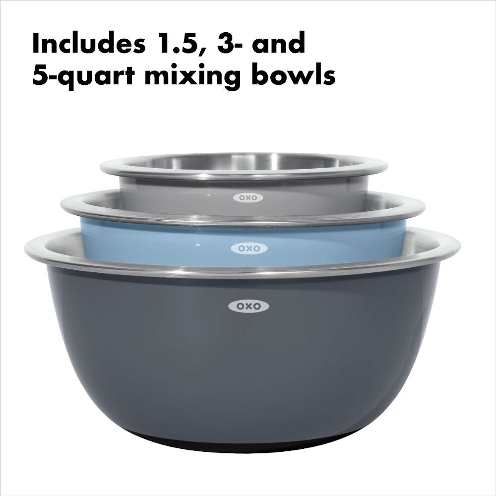 3-Piece Stainless Steel Mixing Bowl Set - Blue/Gray Y1