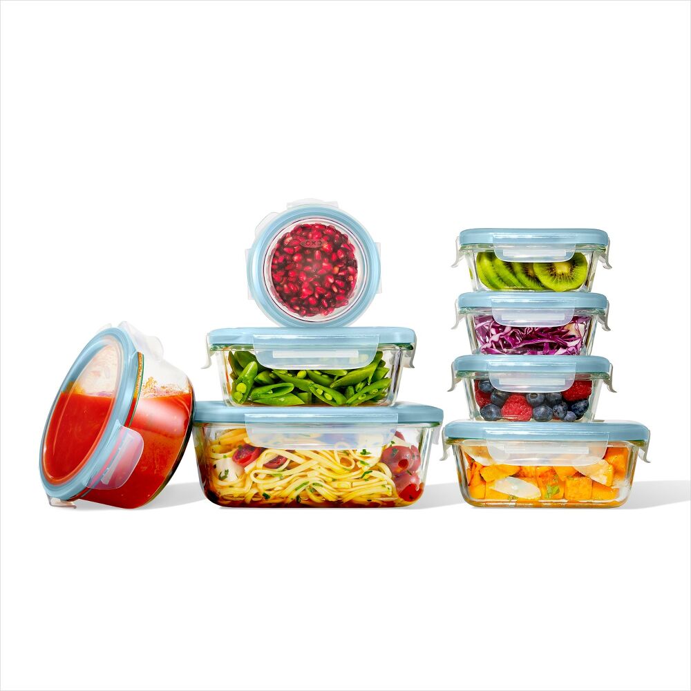 16-Piece Smart Seal Glass Everyday Container Set - Arctic Blue Y4