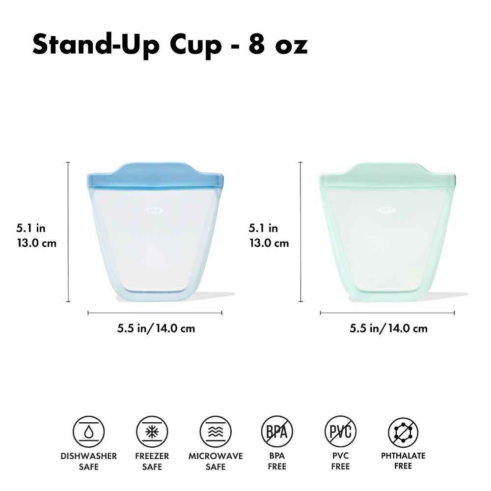 Tot Silicone Reusable Bag - 2-Piece Stand-Up Cup Set X8
