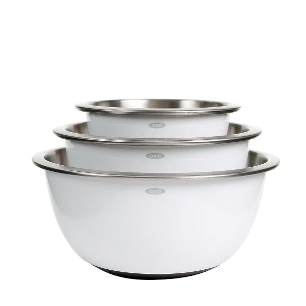 3-Piece Stainless Steel Mixing Bowl Set - White A9
