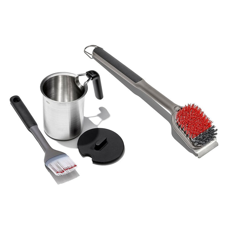 Grilling Basting Pot and Brush Set & Nylon Grill Brush for Cold Cleaning Bundle L9