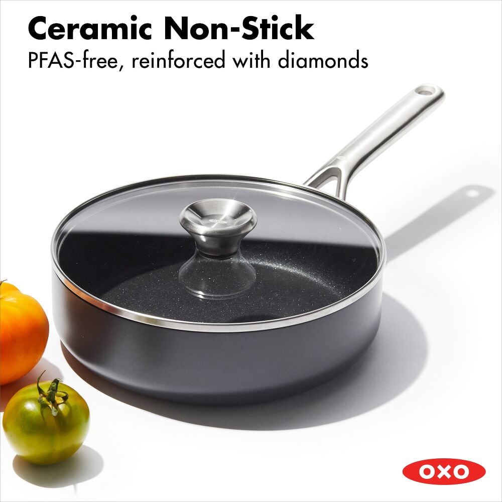 Ceramic Professional Non-Stick 3-Quart Sauté Pan with Lid O4
