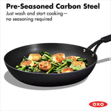 OXO Carbon Steel Obsidian Series 12-Inch Frypan with Silicone Sleeve W4