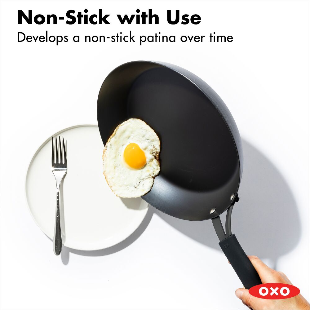 OXO Carbon Steel Obsidian Series 12-Inch Frypan with Silicone Sleeve W4