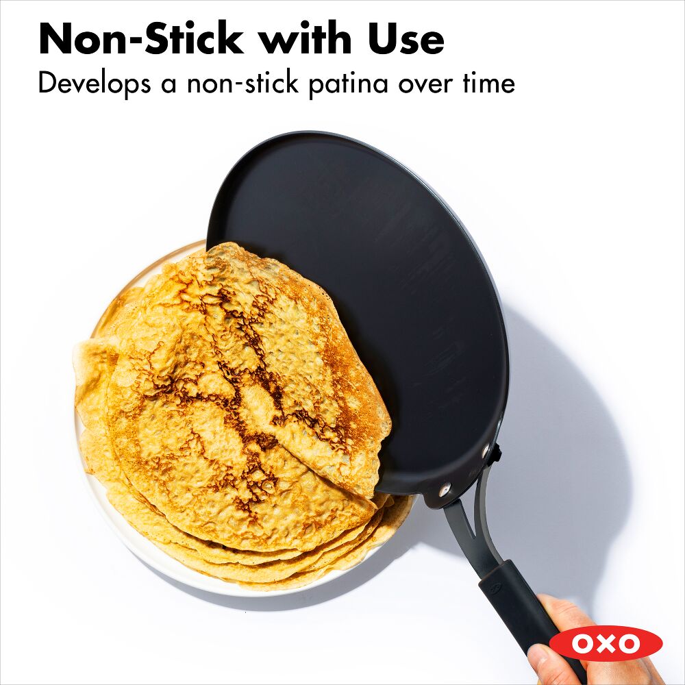 Obsidian Carbon Steel 10-Inch Crêpe Pan with Silicone Sleeve X4