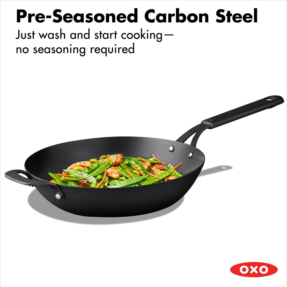 Carbon Steel Obsidian Series 12-Inch Wok with Silicone Sleeve Q1