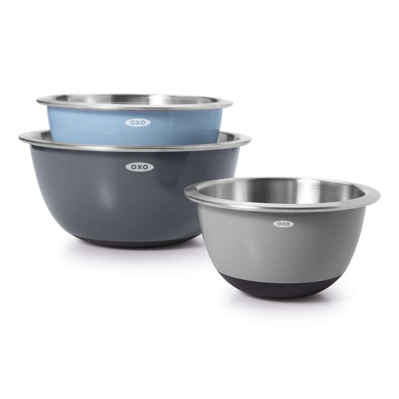 3-Piece Stainless Steel Mixing Bowl Set - Blue/Gray Y1
