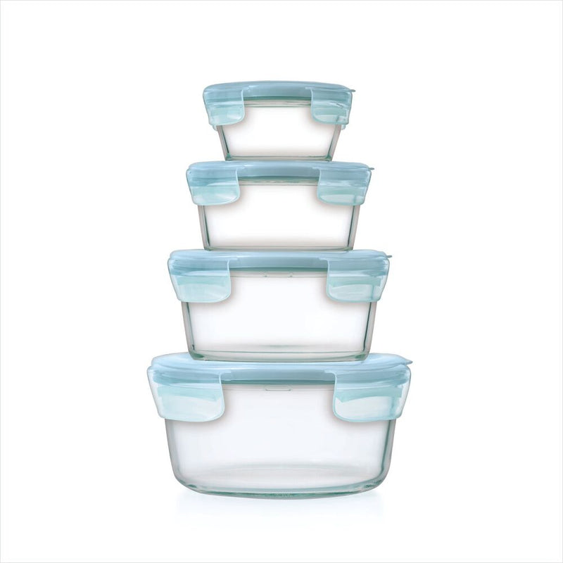 8-Piece Smart Seal Glass Round Container Set - Arctic Blue E4